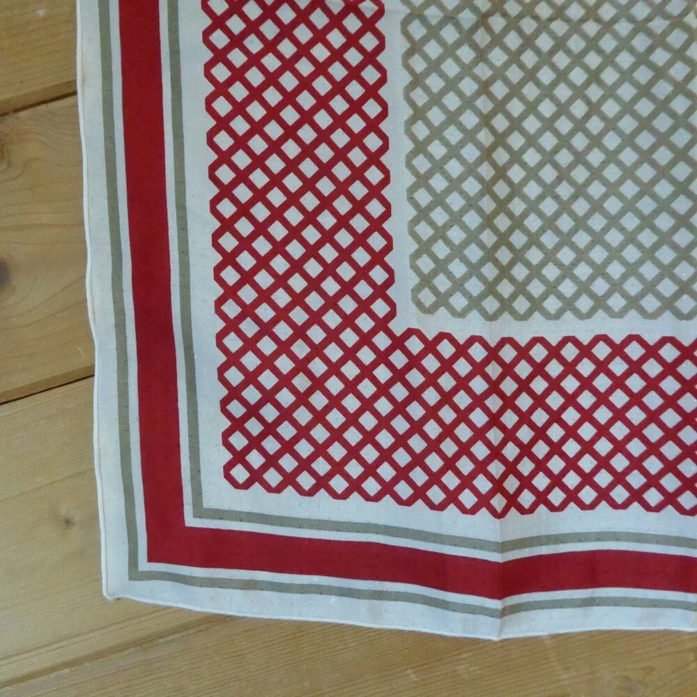 Christian Dior Red Beige Checked Square Silky Silk Scarf Wrap